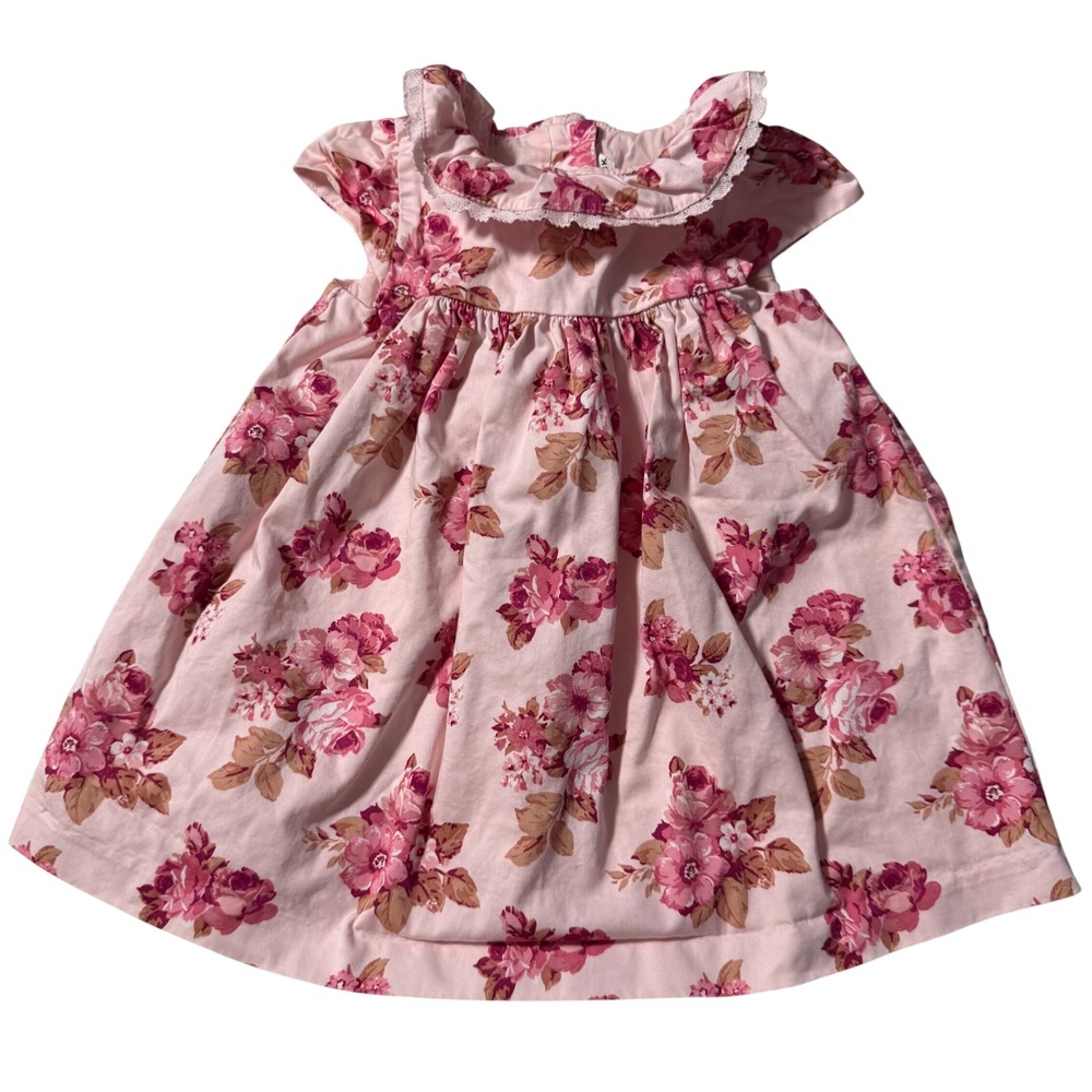 Janie and Jack Floral Print Smock Midi Girls Dress 6-12 months Lace Collar Bow